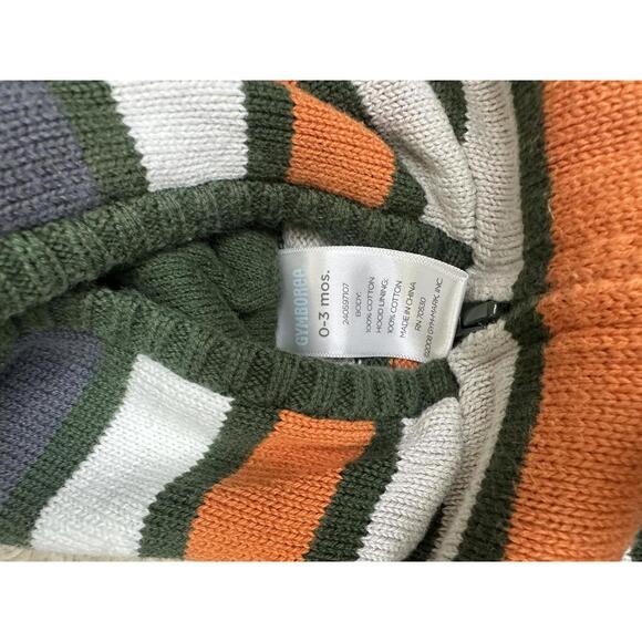 Gymboree Baby forest green/orange striped knit zip-up hoodie sweater Size 0-3 M - Picture 3 of 5